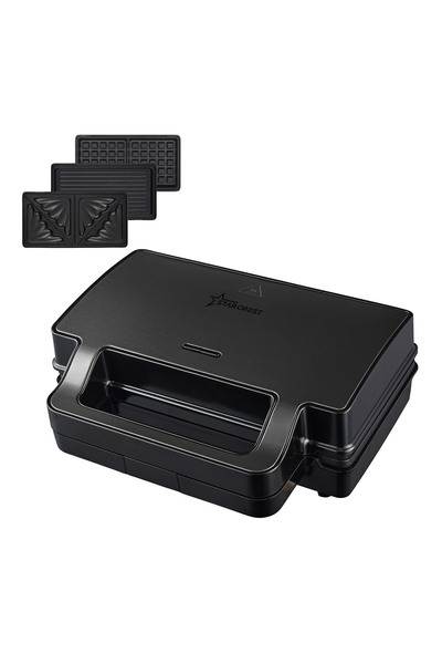 STARCREST Сандвич машина XL SSM-3131BX, 1000W, 3 подвижни незалепващи плочи: ...