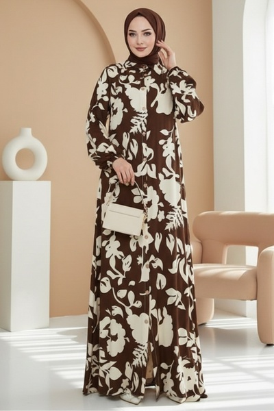 Bestenur Elmira Buttoned Woven Viscose Dress 1563 - Brown