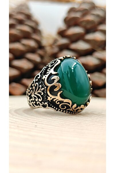 Prestige Gümüş Erkek Yüzük Yeşil Akik Taşlı 10000000368