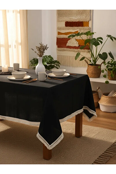 NDC HOME Premium Siyah Keten Pasalı Masa Örtüsü