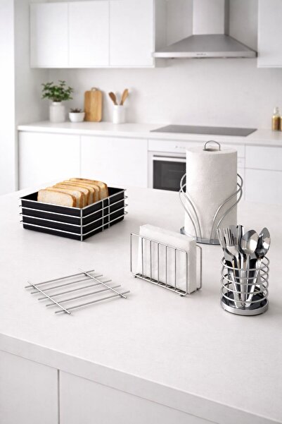 KARTEYA طقم تقديم مكون من 5 قطع، سلة خبز، حامل المناشف، حامل مناديل، حامل ملع...