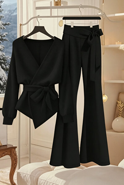 TESY Bluz Pantolon İkili Takım Bağlama Detaylı Rahat Kalıp