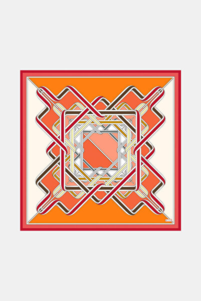 Vakko TURUNCU GEOMETRİK DESENLİ TWİLL EŞARP