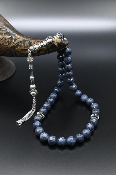 Prestige 925 Ayar Gümüş Tesbih 33'lük Doğal Safir Taşlı 8 mm Küre Kesim 901357