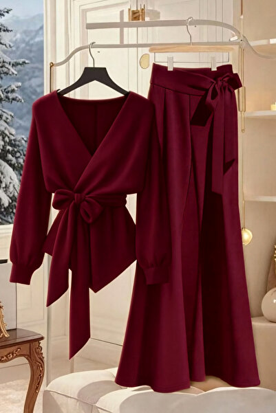 TESY Bluz Pantolon İkili Takım Bağlama Detaylı Rahat Kalıp