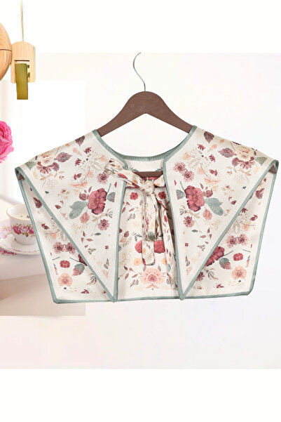 nurfemina Kırmızı Gül Desenli ve Nane Yeşili Biyeli Lüks Omuz Şalı | "Rose Ga...