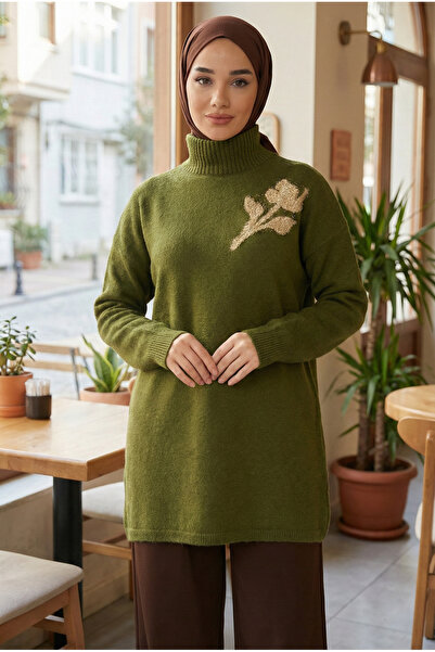 azragül giyim Floral Embroidered Hijab Knitwear Tunic