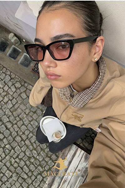 MACERATİ نظارات شمسية فلورا للجنسين بإطار مربع أسود وبرتقالي زجاجي Uv400