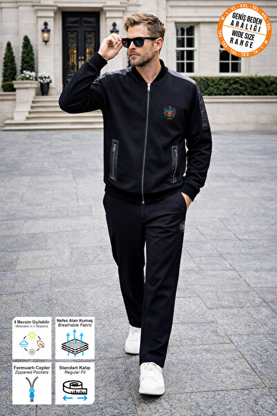 BESSA Siyah Eşofman Takımı Azerbaycan Bayrak Baskılı Fermuarlı Cepli Düz Paça...
