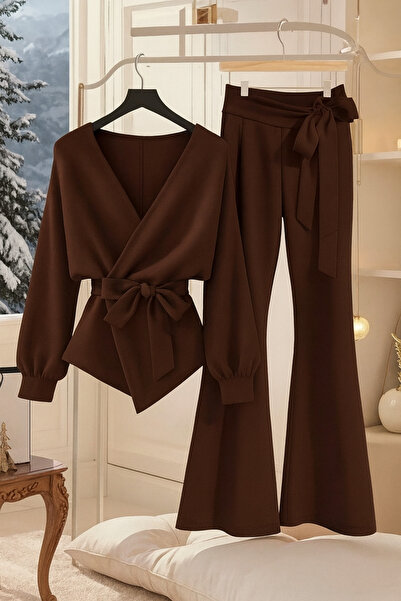 TESY Bluz Pantolon İkili Takım Bağlama Detaylı Rahat Kalıp