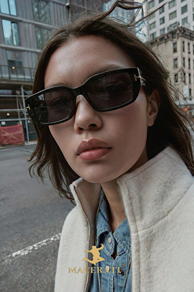 MACERATİ نظارات شمسية نسائية سوداء مستطيلة الشكل من كاراميلو فينتاج