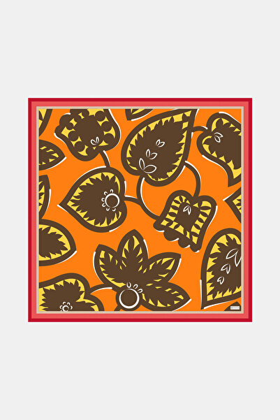 Vakko TURUNCU ÇİÇEK DESENLİ TWİLL EŞARP