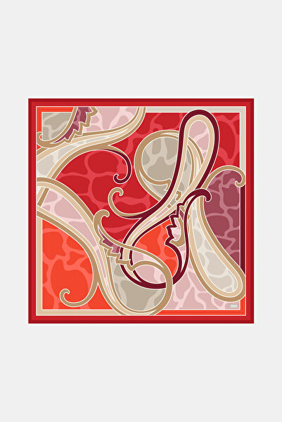 Vakko KIRMIZI ŞAL DESENLİ TWİLL EŞARP