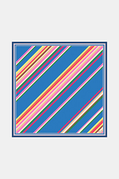 Vakko MAVİ ÇİZGİLİ DESENLİ TWİLL EŞARP