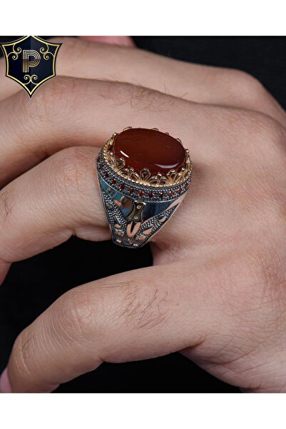 Prestige 925 Ayar Gümüş Yüzük Akik Taşlı