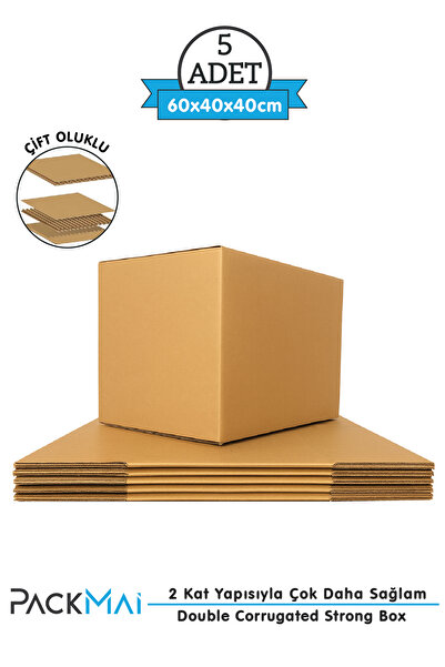 PackMai 60x40x40cm 5ADET 1.Kalite 6mm Çift Oluklu Kalın Karton Koli Kutu (Ev ...