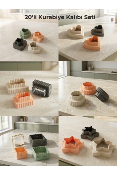 MappleHome 20'li Eğlence Geometrik Modelli Kurabiye Kalıbı Çift Taraflı Kalp ...