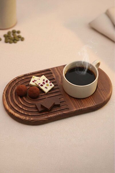 Ahşap Teslim Ahşap Yarım Gökkuşağı Desenli Çay-kahve Tepsisi Dekoratif Sunuml...