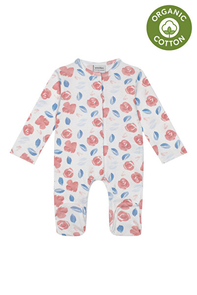 Antebies Beyaz Suluboya Çiçek Desenli Çıtçıtlı Uzun Kollu Kız Bebek Patikli T...