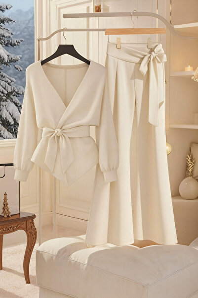 TESY Bluz Pantolon İkili Takım Bağlama Detaylı Rahat Kalıp