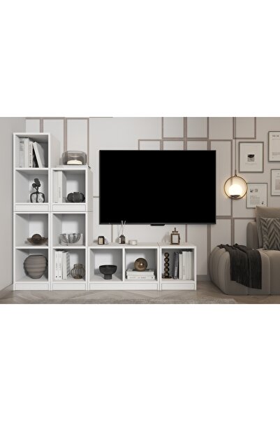 Nettrends Raflı Kitaplıklı Tv Ünitesi Beyaz 165 Cm Tv-1209