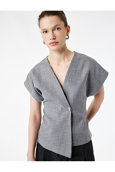 Koton Oversized Double-Breasted Vest with Metal Accessories