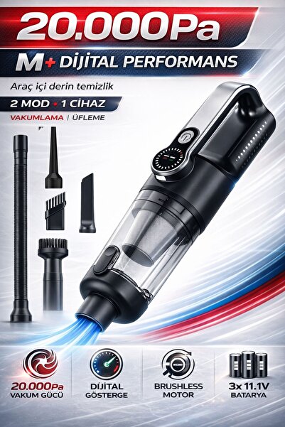 Zineets Büyük Boy 22.000Pa Süper Güçlü Dikey Işıklı Kablosuz Vakumlu Ve Üflem...