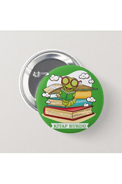 Genel Markalar Kitap Kurdu Yeşil - Çocuk İğneli Rozet (20 ADET) CaminhoRozet