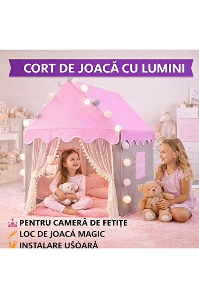 SMARTECH Cort de joacă pentru fete cu lumini LED, ferestre, interior/exterior...