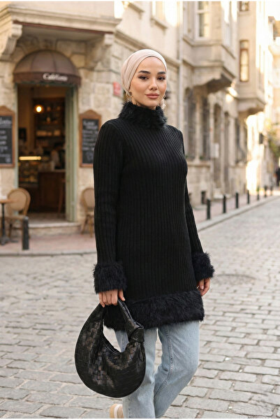 azragül giyim Peluş Detaylı Tesettür Triko Tunik