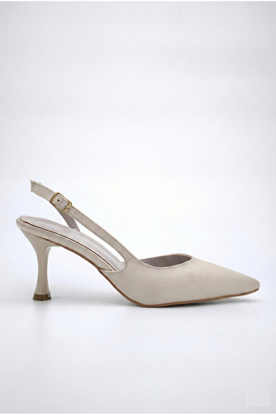 Redoxy Дамски бежови сатенени обувки с асиметрични ремъци, заострени върхове ...
