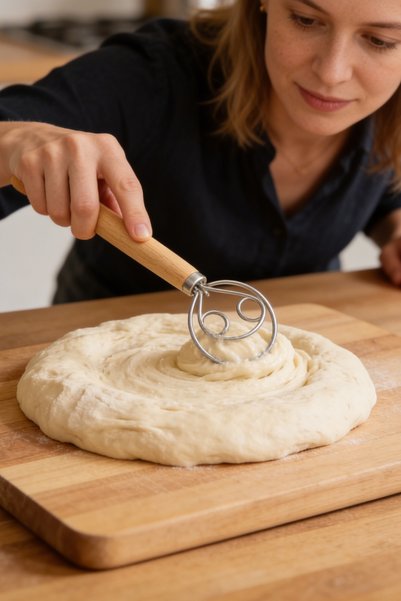 pratikyus Wooden Handle Hand Mixer and Dough Mixer