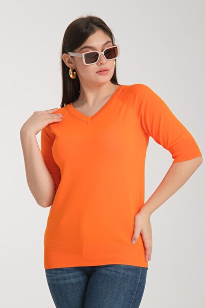 Moda Days Γυναικεία πλεκτή μπλούζα με λαιμόκοψη σε σχήμα V με μανίκια με νυχτ...