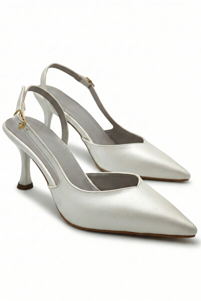 Shoesers Pantofi cu toc de zi cu zi, albi, cu design subțire, eleganți, cu ba...