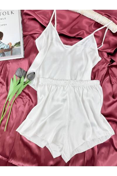 ROZENİN LINGERIE Adjustable Strap Satin Pajama Set