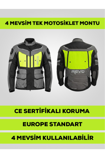 REVO Stork Neon Yellow 4 Season Unisex Motorcycle Jacket Ce Protected Reflective