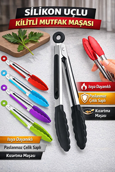 Manosta Silikon Uçlu Kilitli Mutfak Maşası – Isıya Dayanıklı, Paslanmaz Çelik...