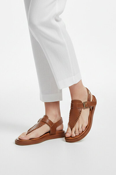 Deriderim Piele naturală maronie - Sandale de vară cu curea la gleznă de culo...