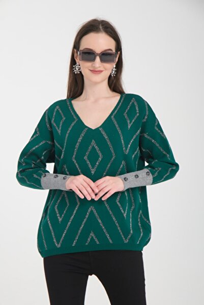 Moda Days Γυναικεία πλεκτή μπλούζα με λαιμόκοψη σε σχήμα V με μανίκια με νυχτ...