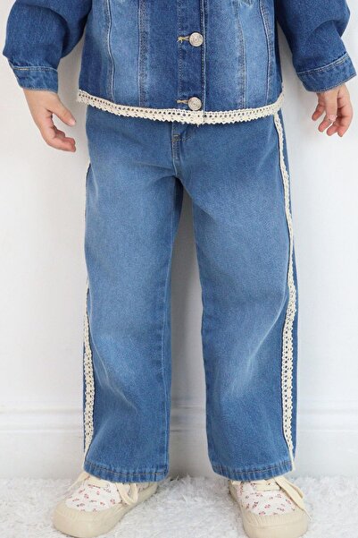 Breeze Дънки за момичета с странични ивици и дантелени детайли, възраст 3-7 г...