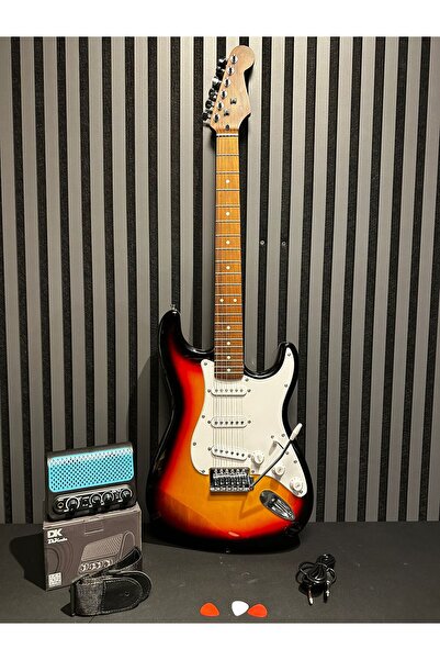 müzikhane Elektro Gitar Seti Mini Şajlı Bluetooth Distorsion+Reverb li Amfi K...