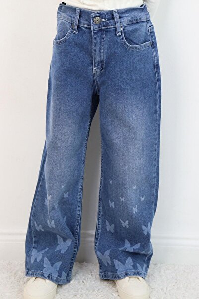 Breeze Pantaloni de blugi pentru fete, cu detaliu de imprimare fluture, 6-12 ...