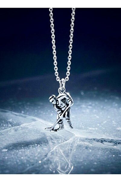 Alaja Silver Buz Hokeyi Oyuncu Parlak Unisex Tasarım 925 Ayar Gümüş Kolye