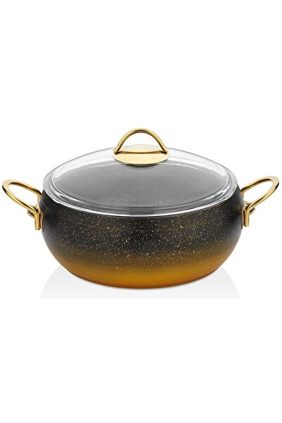 LAVONNI Caldora 26 cm Deep Granite Casserole Pot with Gold Handle and Glass L...