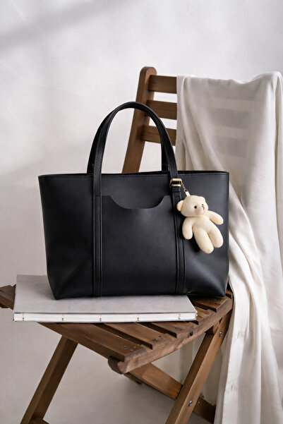 şeffafavm Ayıcıklısiyah Renk Fermuarlı Deri Kol Çantası