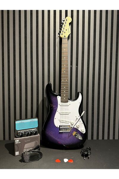 müzikhane Elektro Gitar Seti Mini Şajlı Bluetooth Distorsion+Reverb li Amfi K...