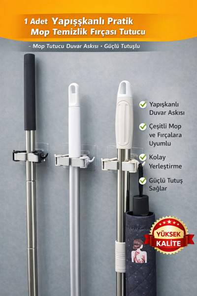 Manosta ( 1 ADET ) Yapışkanlı Pratik Mop Temizlik Fırçası Tutucu - Mop Tutucu...