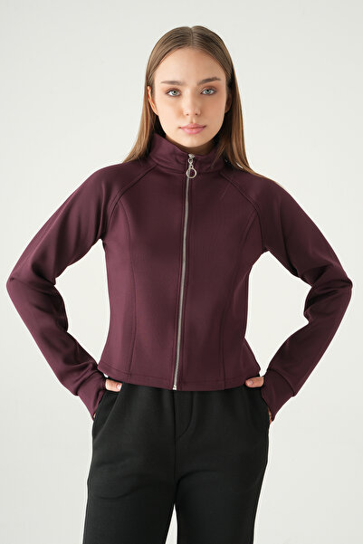 Rays Mürdüm cu fermoar frontal Cardigan scurt 3074A