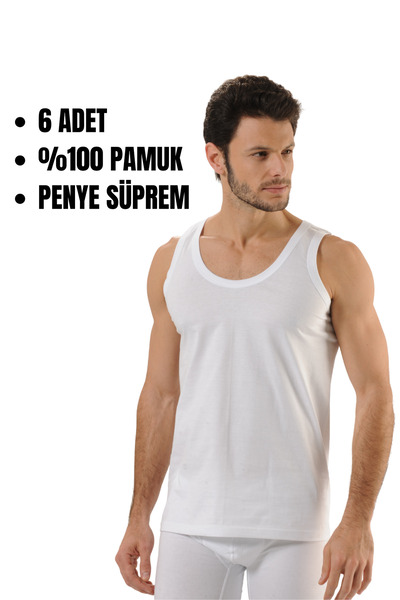 Hmd bumbac 100% Pachet de 6 maiouri albe pentru bărbați Suprem