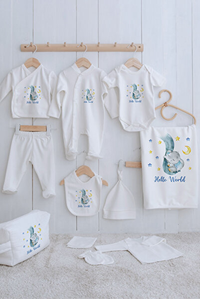 Tuğba Kuğu Organic 11-Piece Hospital Release - for Baby - Sleeping Elephant Blue